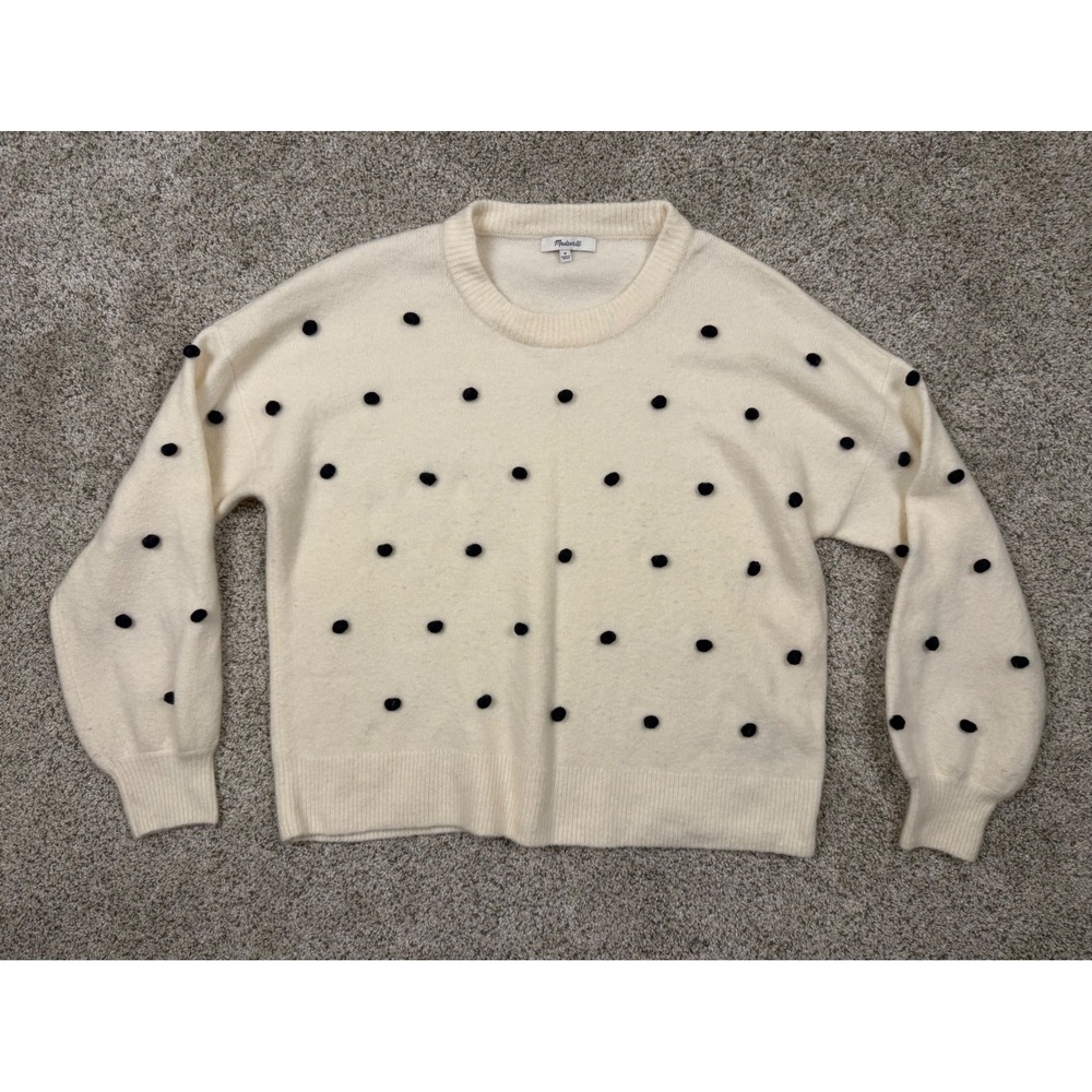 Madewell Cream Pom-Pomā Bobble Crewneck Sweater Black Dots Size Medium